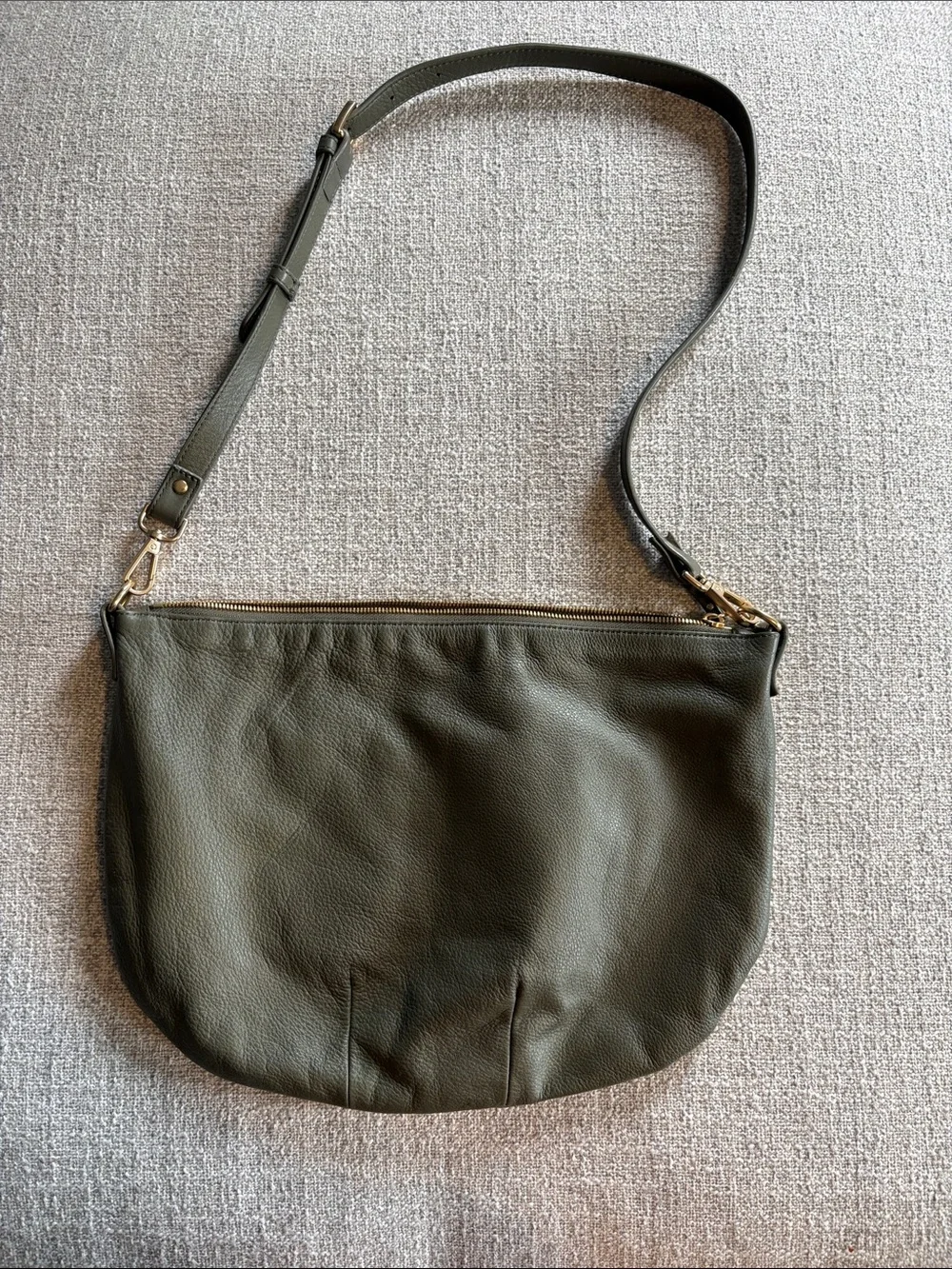Quince Olive Green Pebbled Leather Shoulder Bag